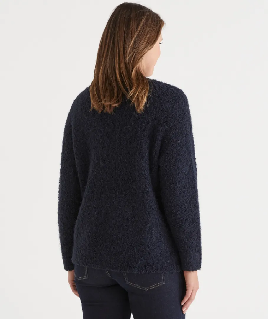Sussan Knitwear|Knit Cardigans>Boucle Longline V Neck Cardigan -