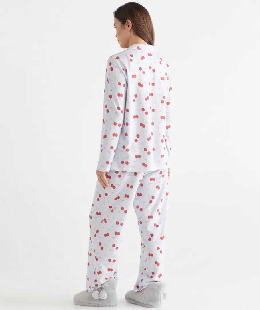Sussan Pyjama Sets>Brushed Cherry Print Novelty Pyjama Set