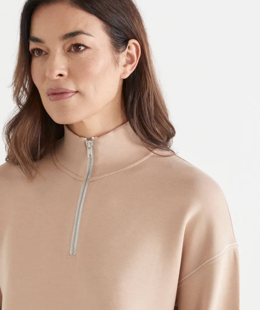 Sussan Matching Sets|Tops>Contrast Stitch Quarter-Zip Jumper