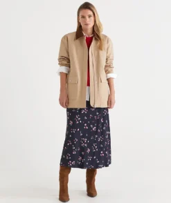 Sussan Skirts>Floral Print Slip Midi Skirt -