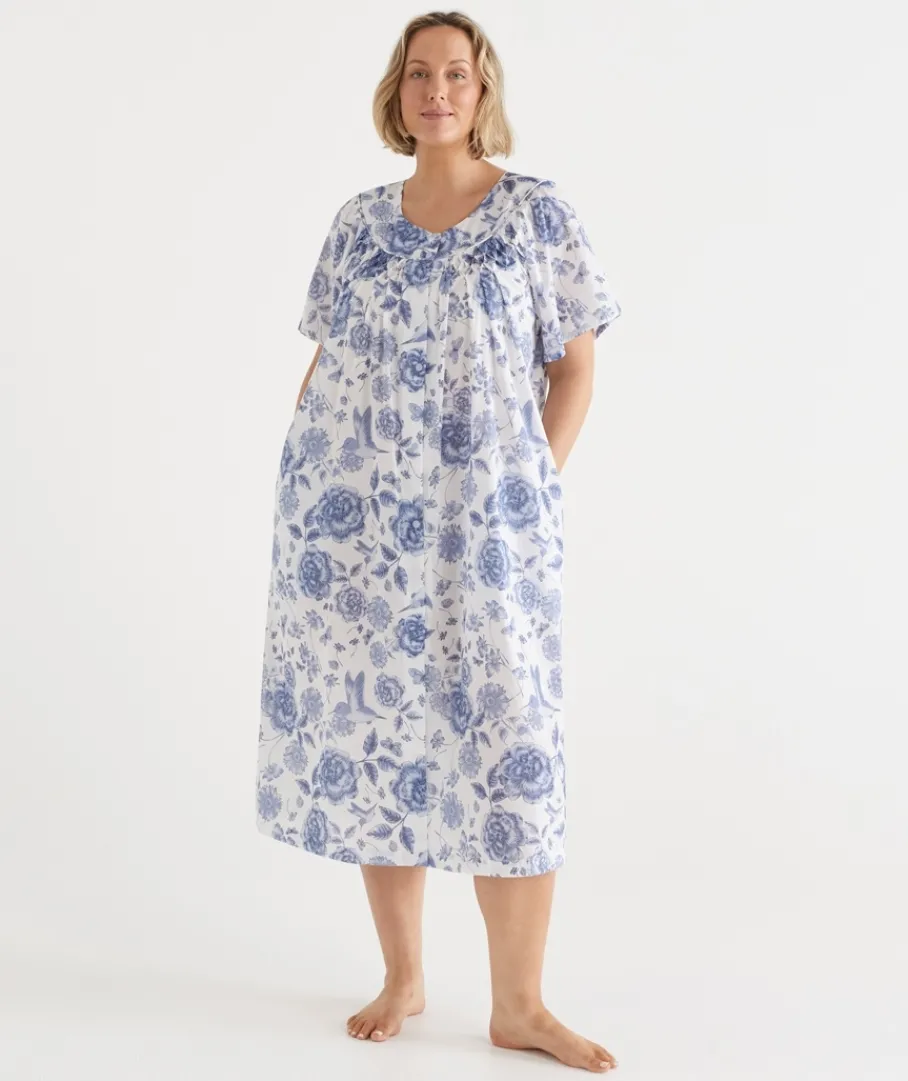 Sussan Dressing Gowns>Floral Toile Short Sleeve Housecoat Robe