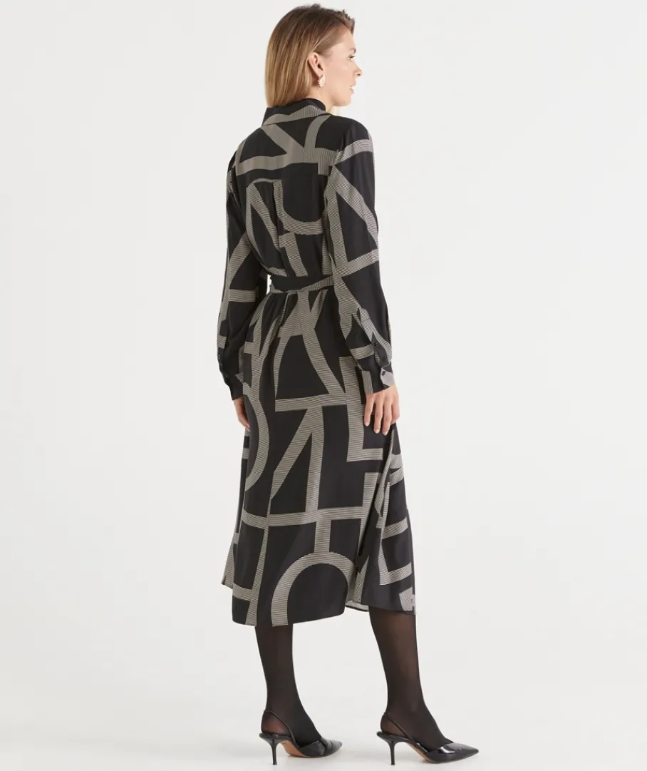 Sussan Dresses>Geometric Print Popover Midi Dress -