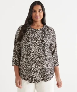 Sussan Tops|Knitwear>Leopard Print Curve Hem Jumper