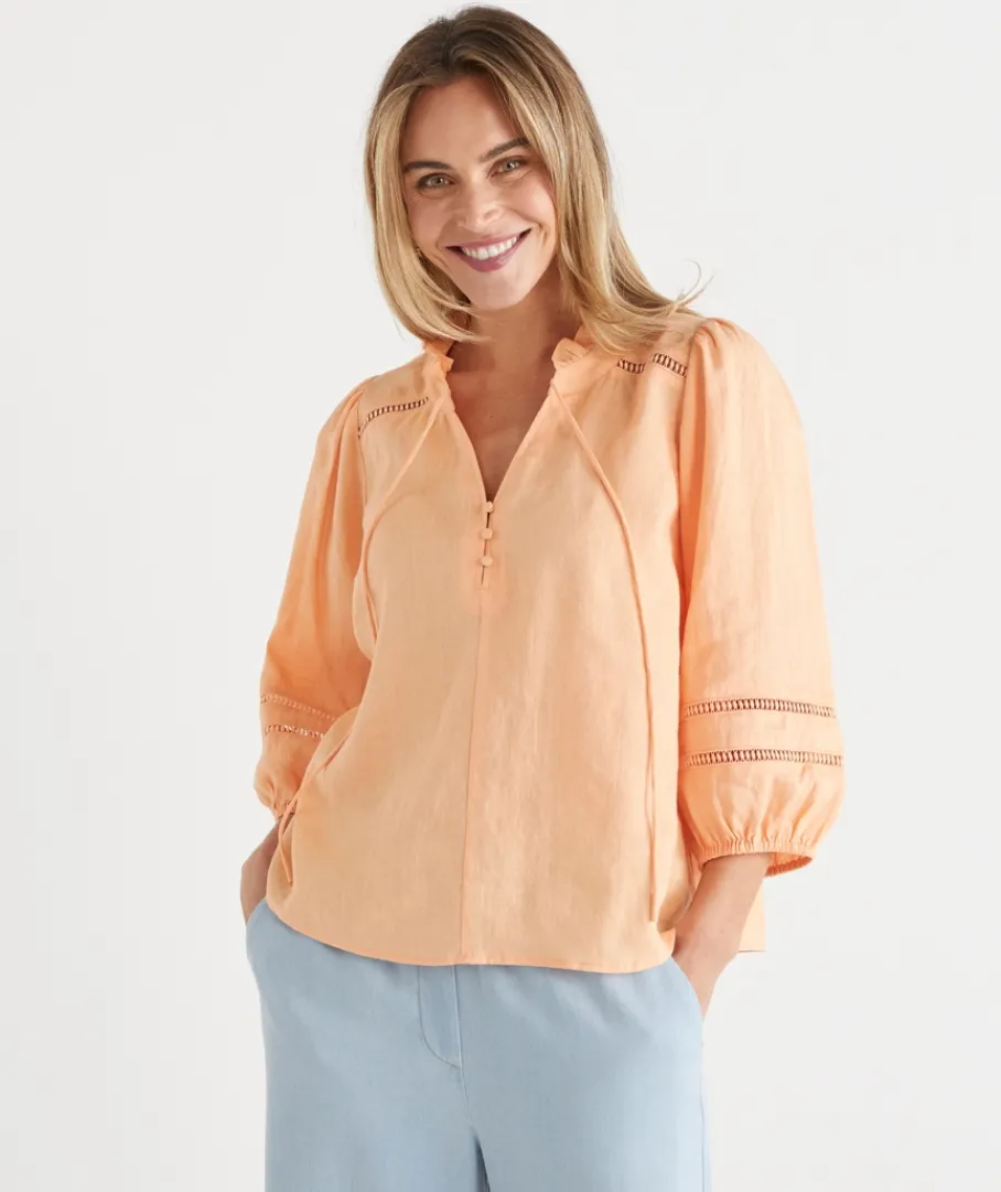 Sussan Tops|Shirts & Blouses>LINEN TRIM DETAIL TOP