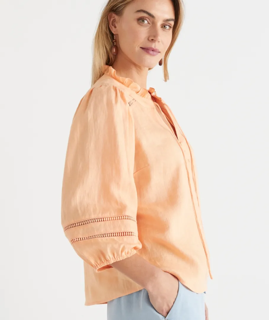 Sussan Tops|Shirts & Blouses>LINEN TRIM DETAIL TOP
