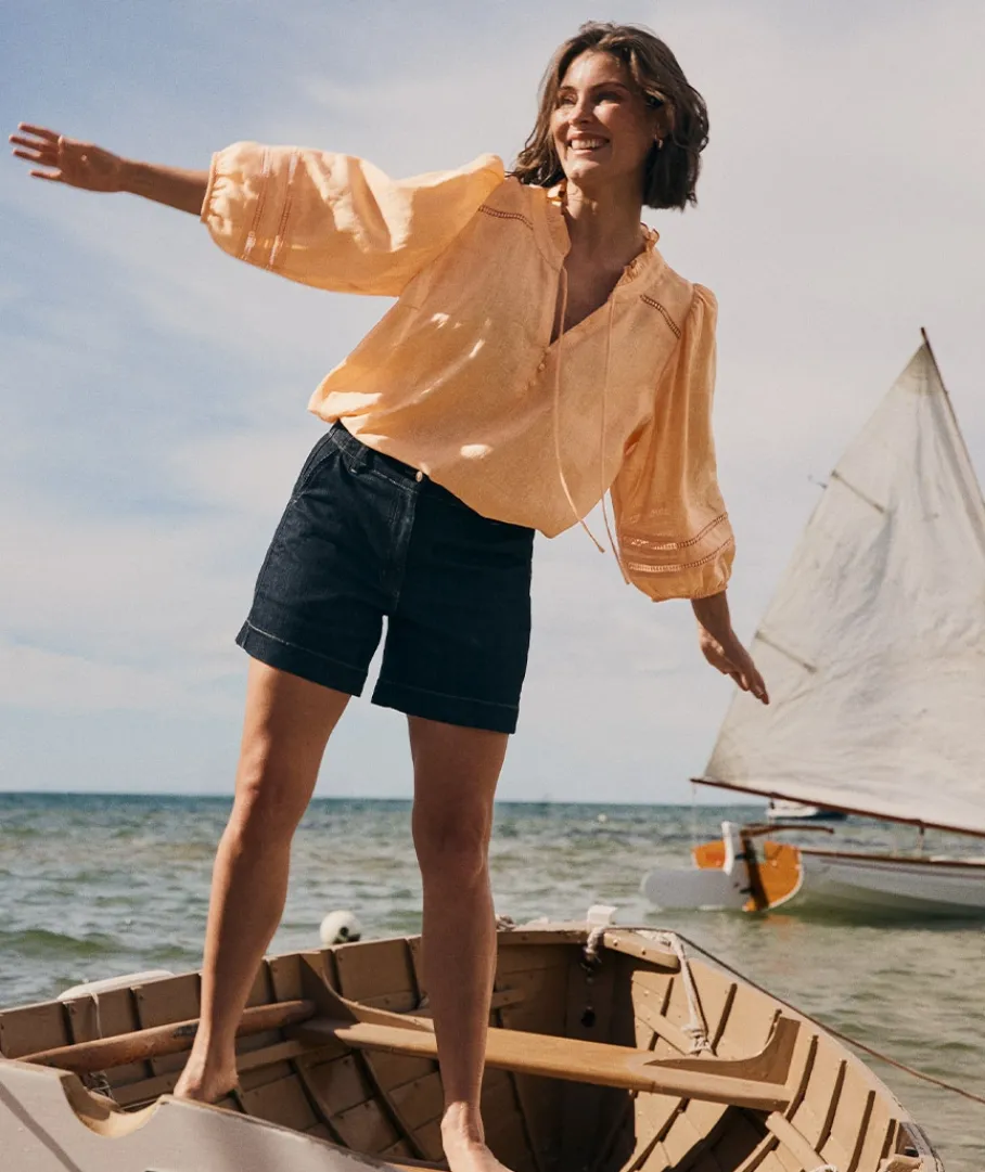 Sussan Tops|Shirts & Blouses>LINEN TRIM DETAIL TOP