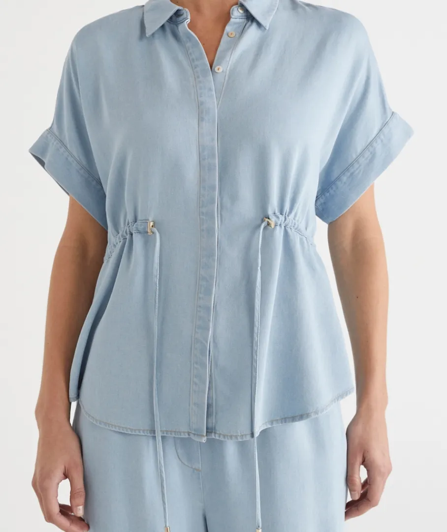 Sussan Tops|Matching Sets>Lyocell Tie Waist Short Sleeve Shirt