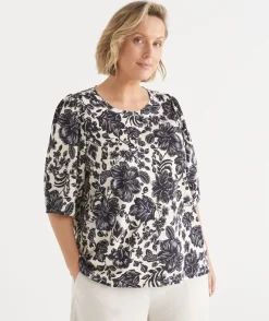 Sussan Tops|Matching Sets>Noir Bloom Short Sleeve Top