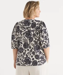 Sussan Tops|Matching Sets>Noir Bloom Short Sleeve Top