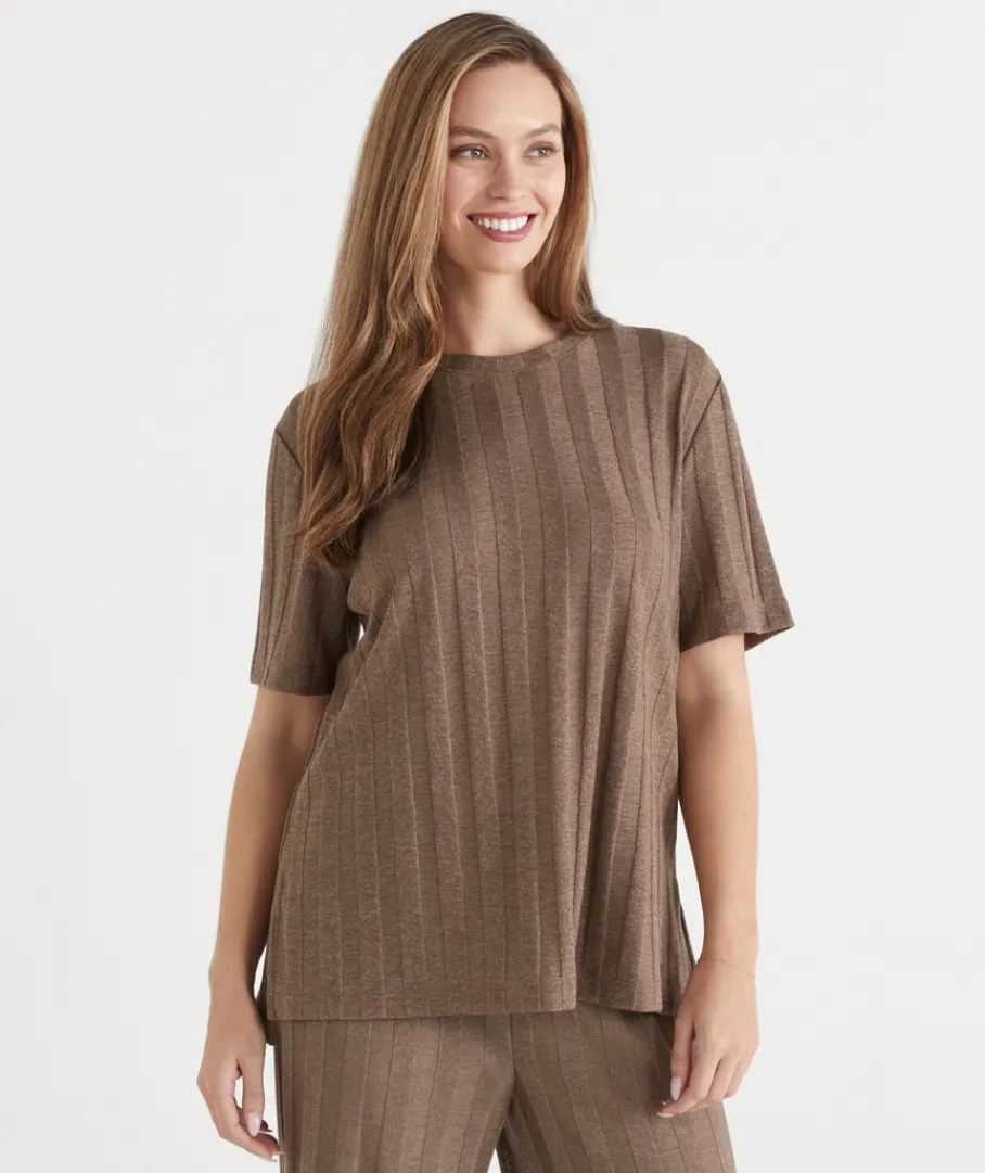 Sussan Tops|Loungewear>Self-Stripe Short Sleeve Top