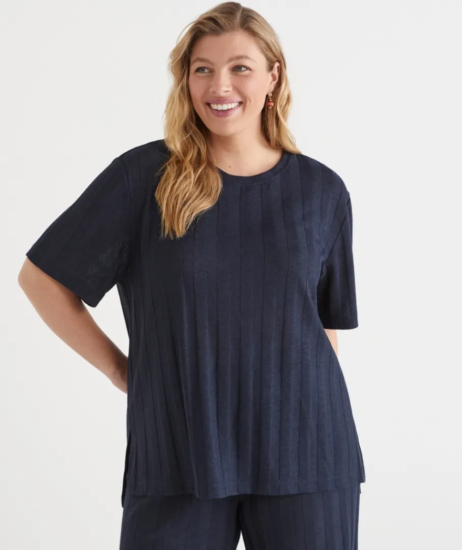 Sussan Tops|Loungewear>Self-Stripe Short Sleeve Top