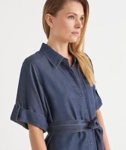 Sussan Dresses>Short Sleeve Belted Shirt Dress
