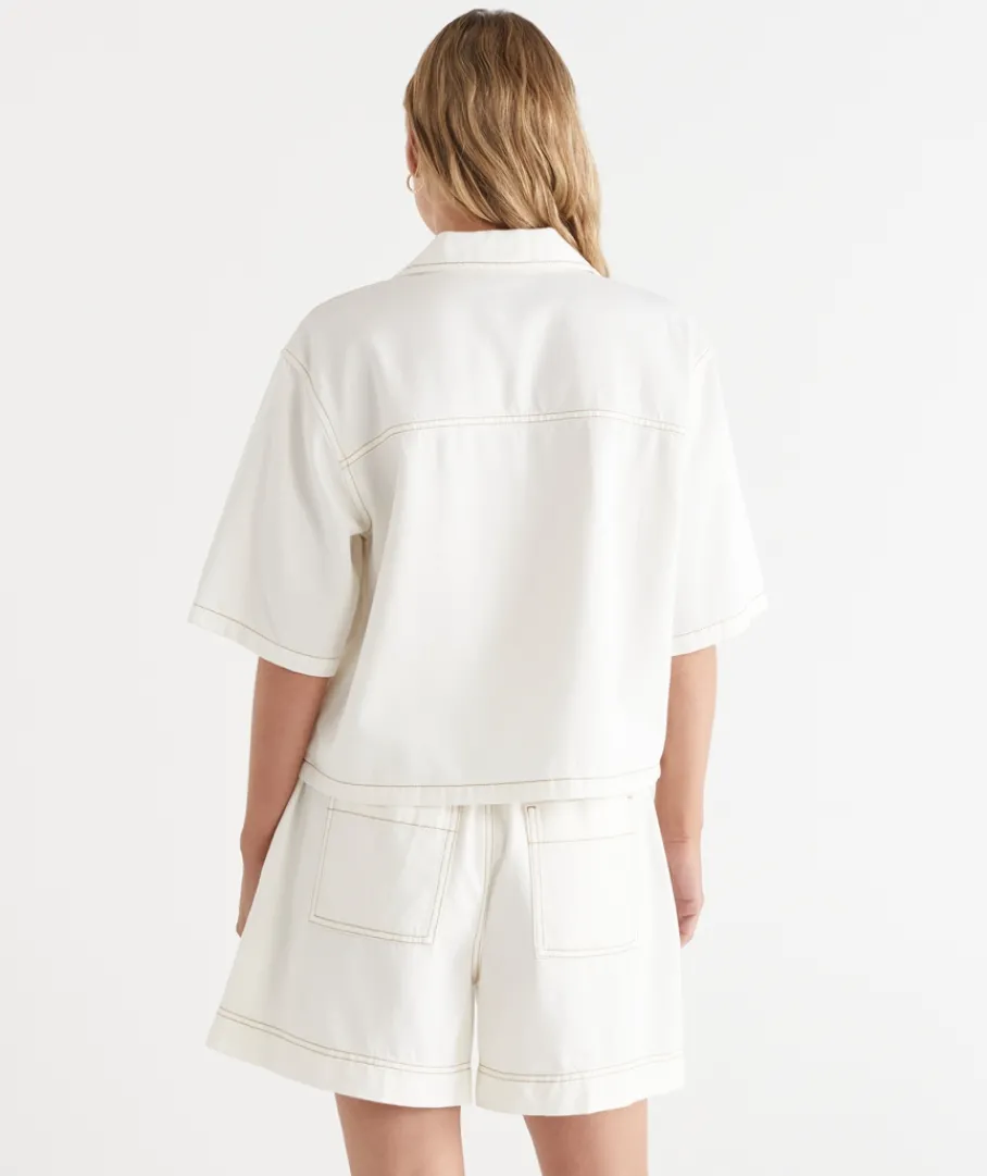 Sussan Tops|Denim>Short Sleeve Denim Shirt Jacket