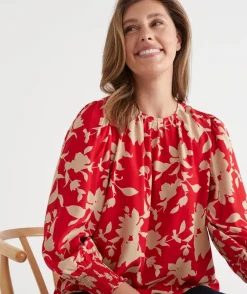 Sussan Tops|Shirts & Blouses>Silhouette Floral Print Long Sleeve Top - Red