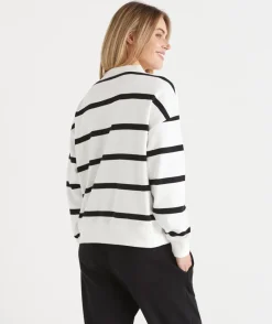 Sussan Tops|Loungewear>Stripe Henley Polo Jumper