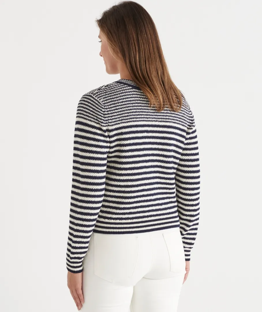 Sussan Knitwear|Knit Cardigans>Striped Crew Neck Cardigan -