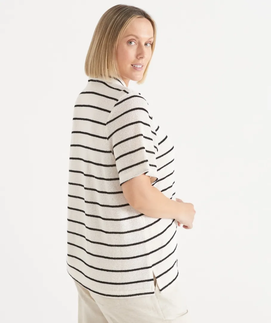 Sussan Tops|T-Shirts>Textured Stripe Polo Top