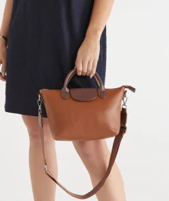Sussan Bags>Two-Tone Faux Leather Tote Bag - Brown